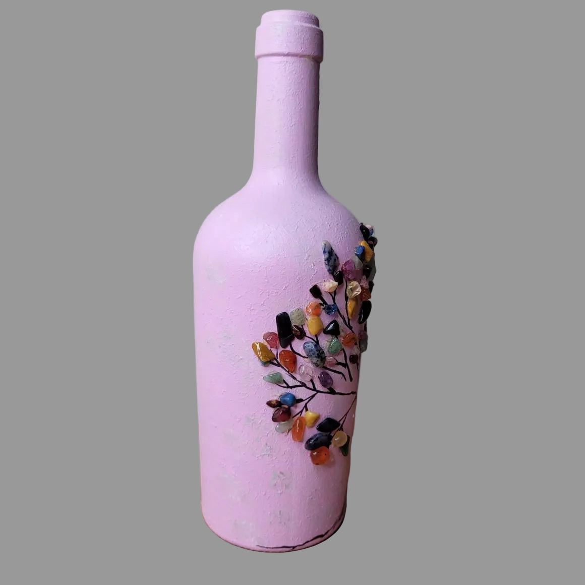 Crystal chakra tree on upcycled pink bottle