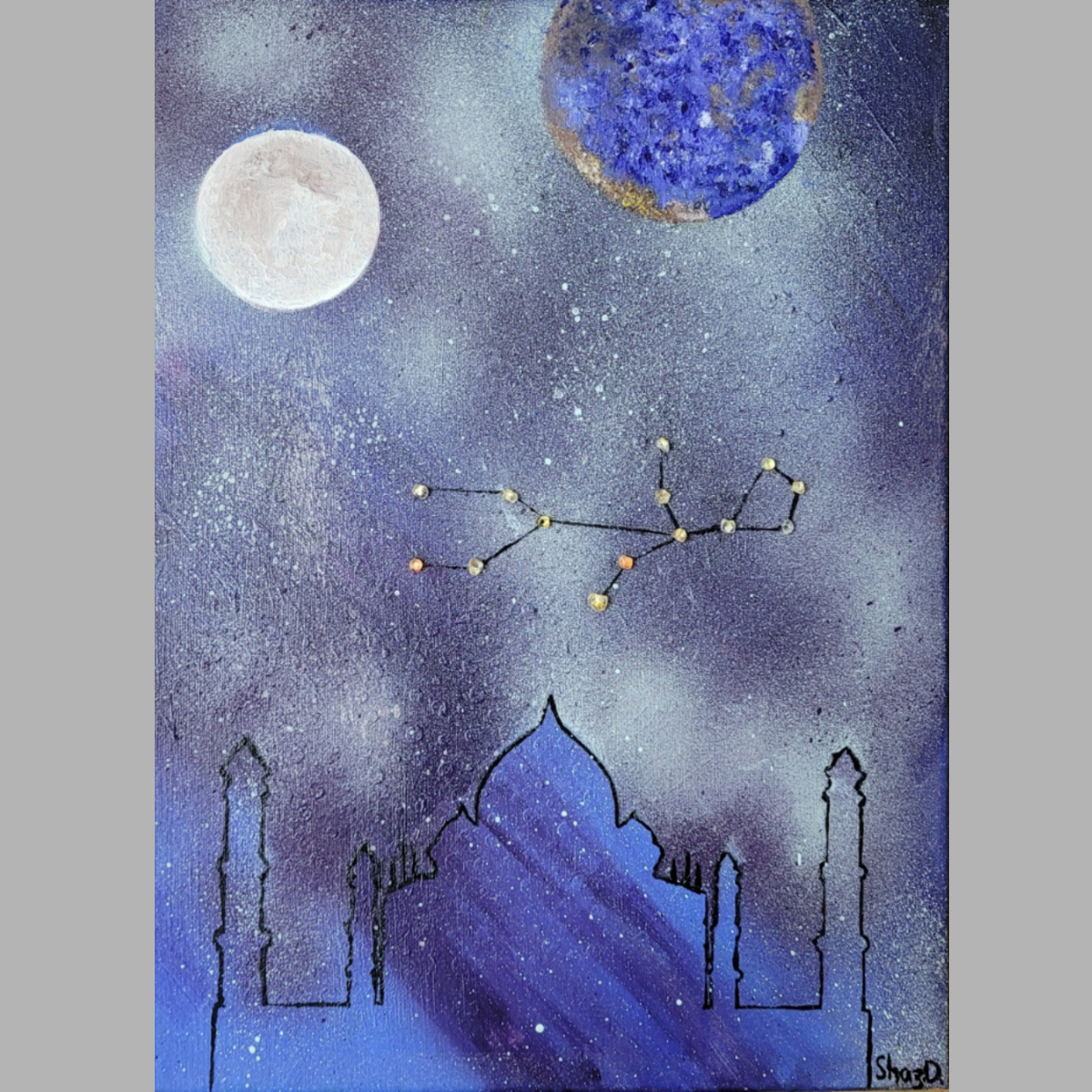 Mercury in Virgo over the Taj Mahal - Abstract acrylic art on stretched canvas