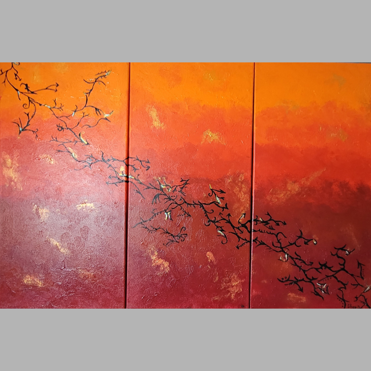 Australian Desert Sunset - abstract acrylic art triptych stretched canvas