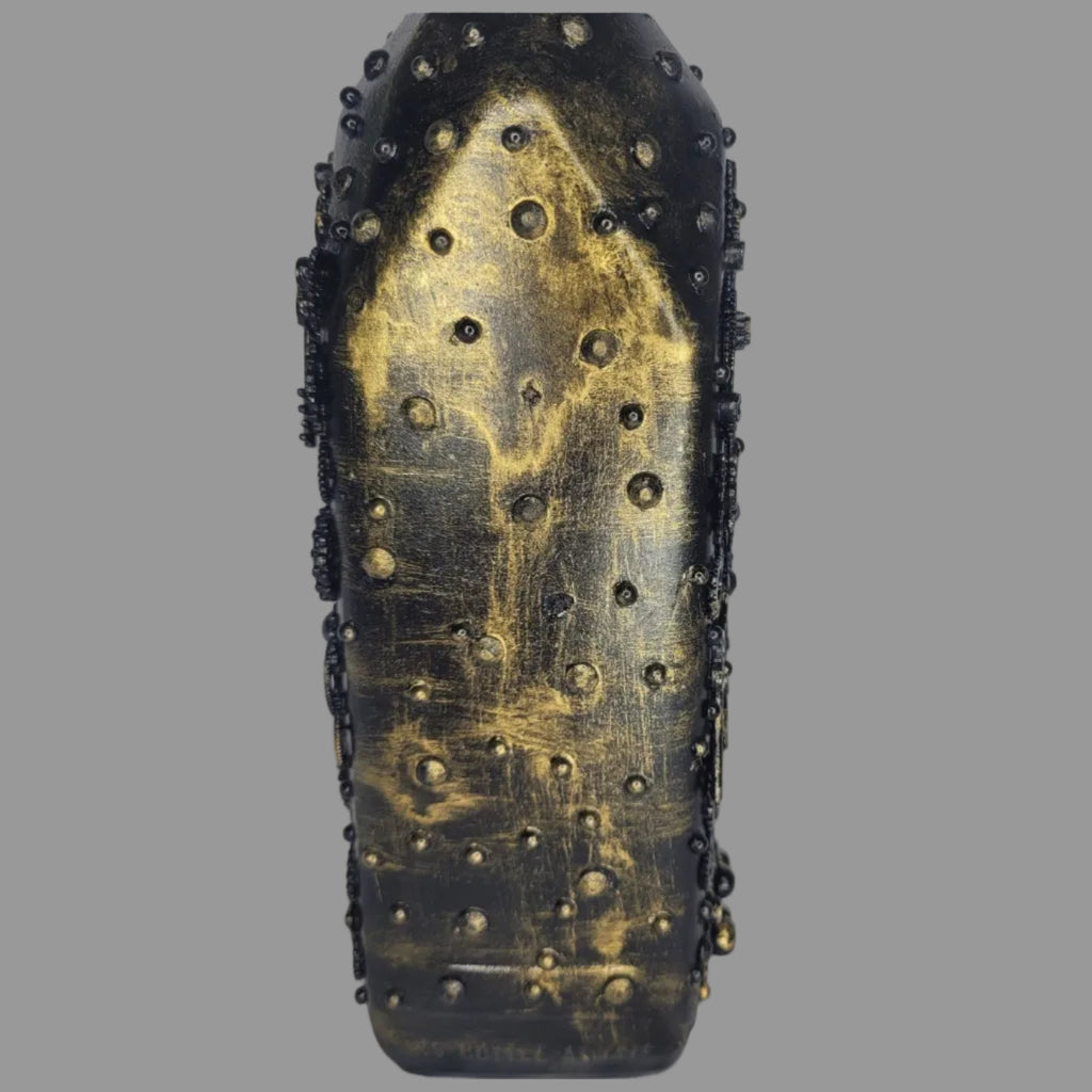 Steampunk goth abstract upcycled Black Douglas bottle black gold