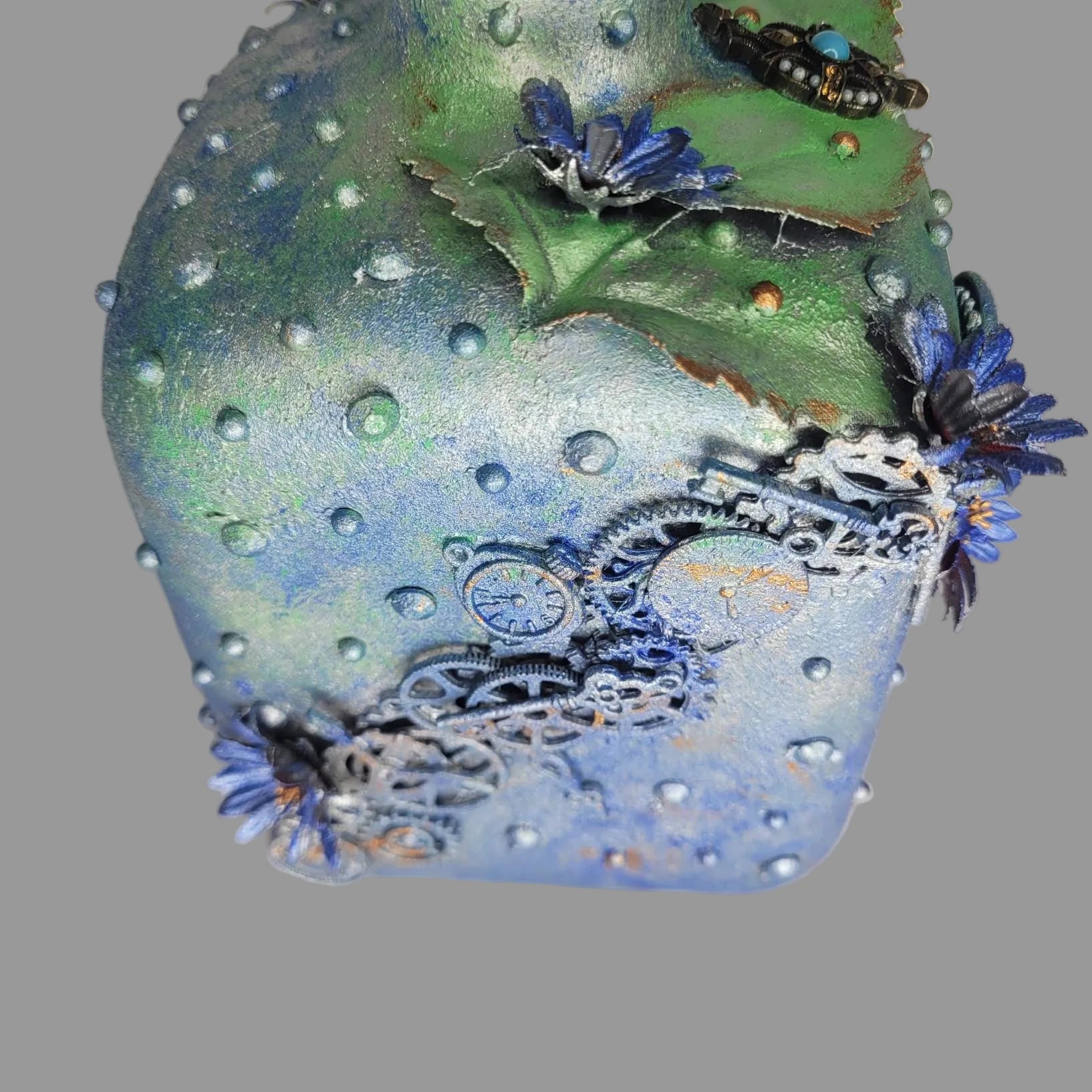 Upcycled  House of Campbell bottle decorated in Steampunk & Floral