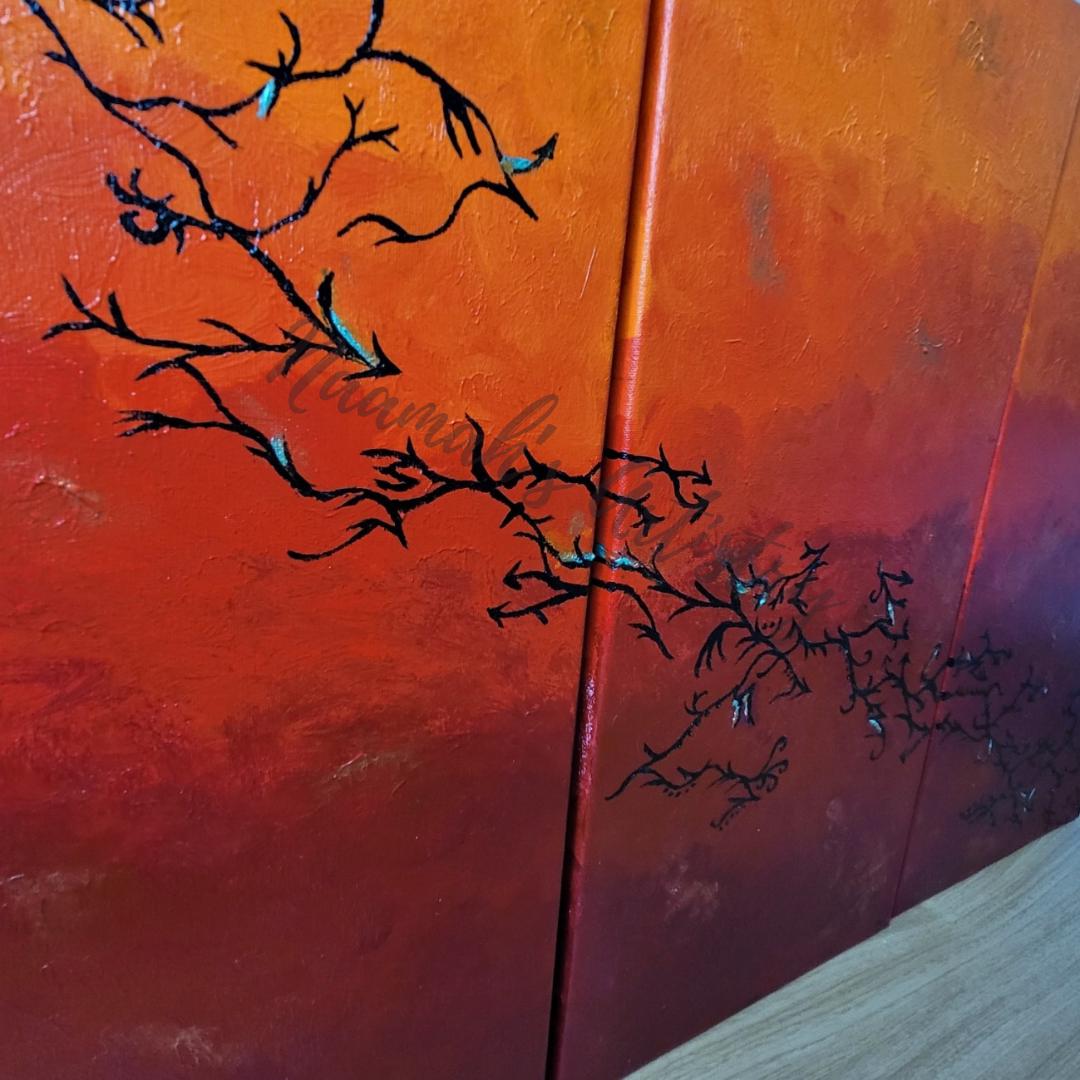 Australian Desert Sunset - abstract acrylic art triptych stretched canvas