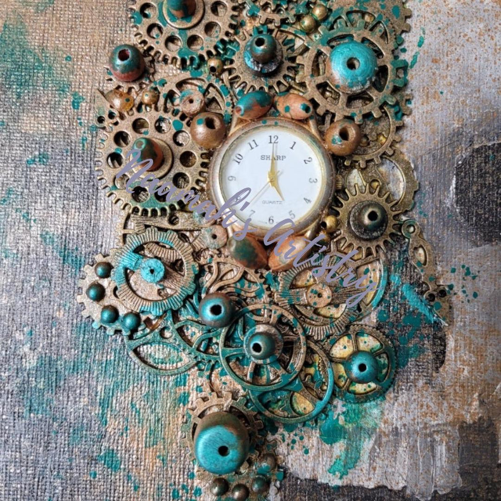 Demise of the Machine - Steampunk mixed media abstract Art on stretched canvas