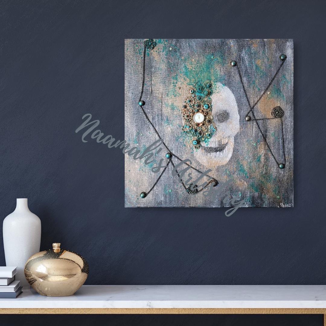 Demise of the Machine - Steampunk mixed media abstract Art on stretched canvas