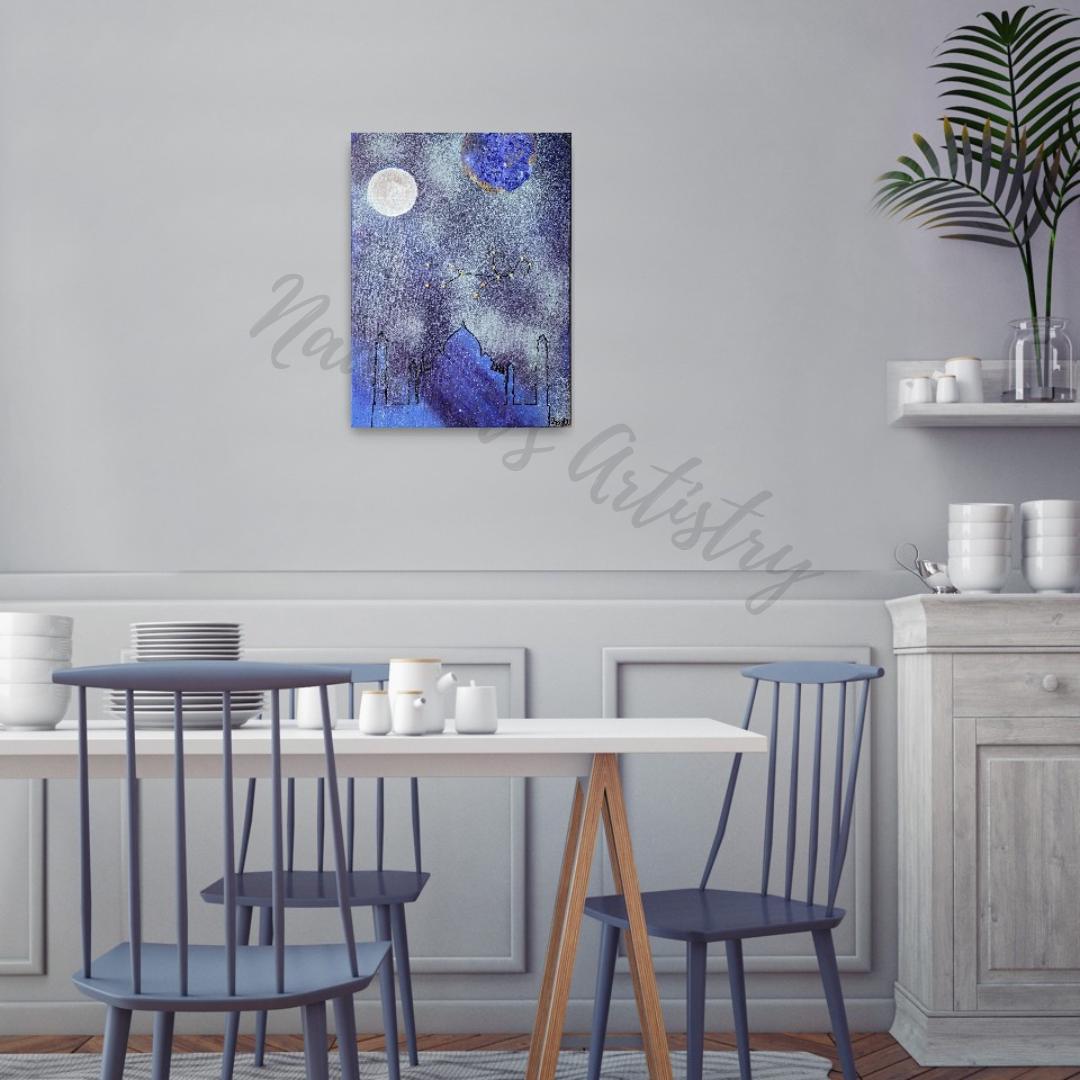 Mercury in Virgo over the Taj Mahal - Abstract acrylic art on stretched canvas