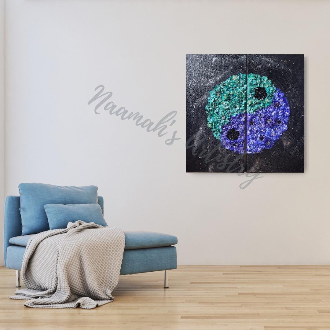 Earth in Balance - Diptych mixed media abstract acrylic art on stretched canvas