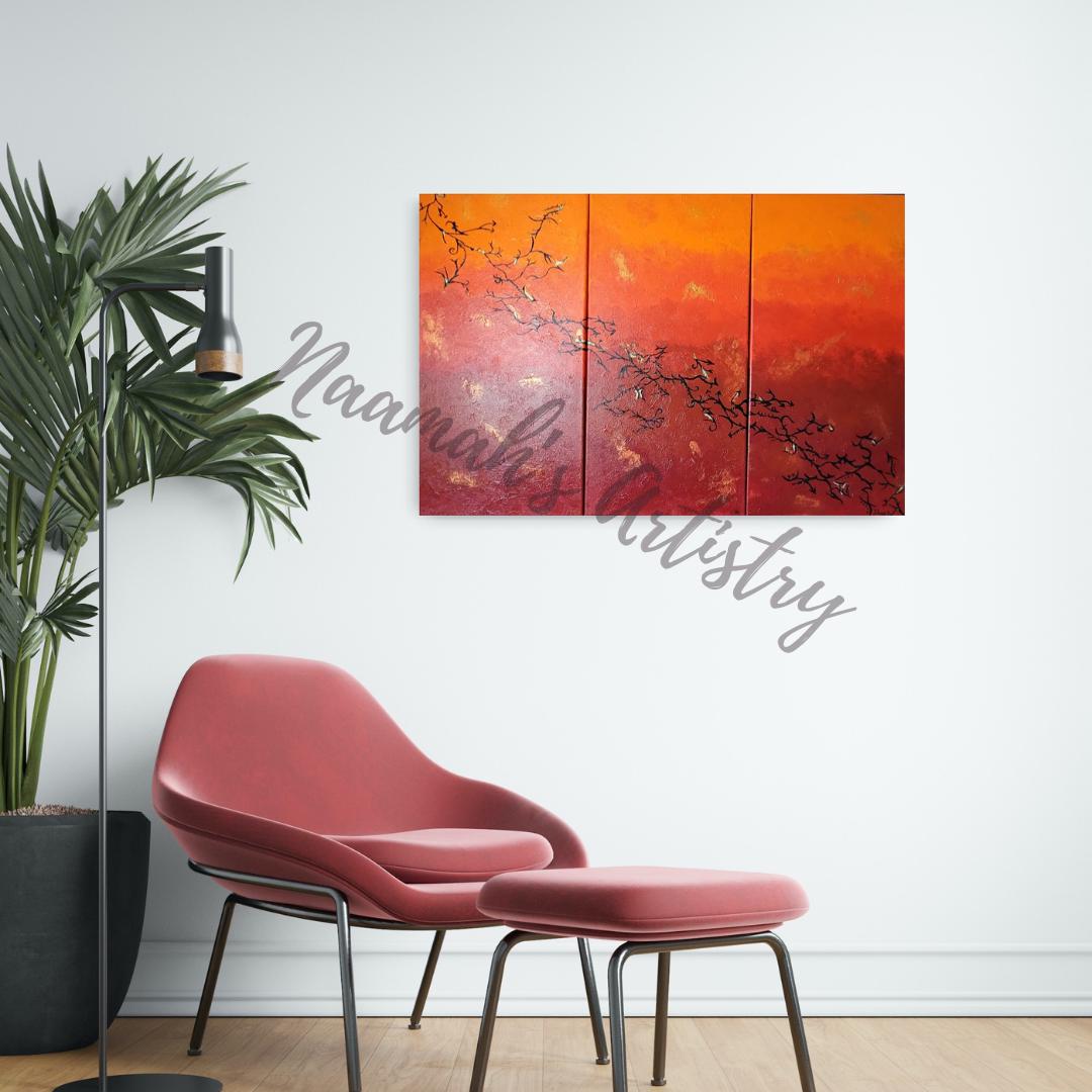 Australian Desert Sunset - abstract acrylic art triptych stretched canvas