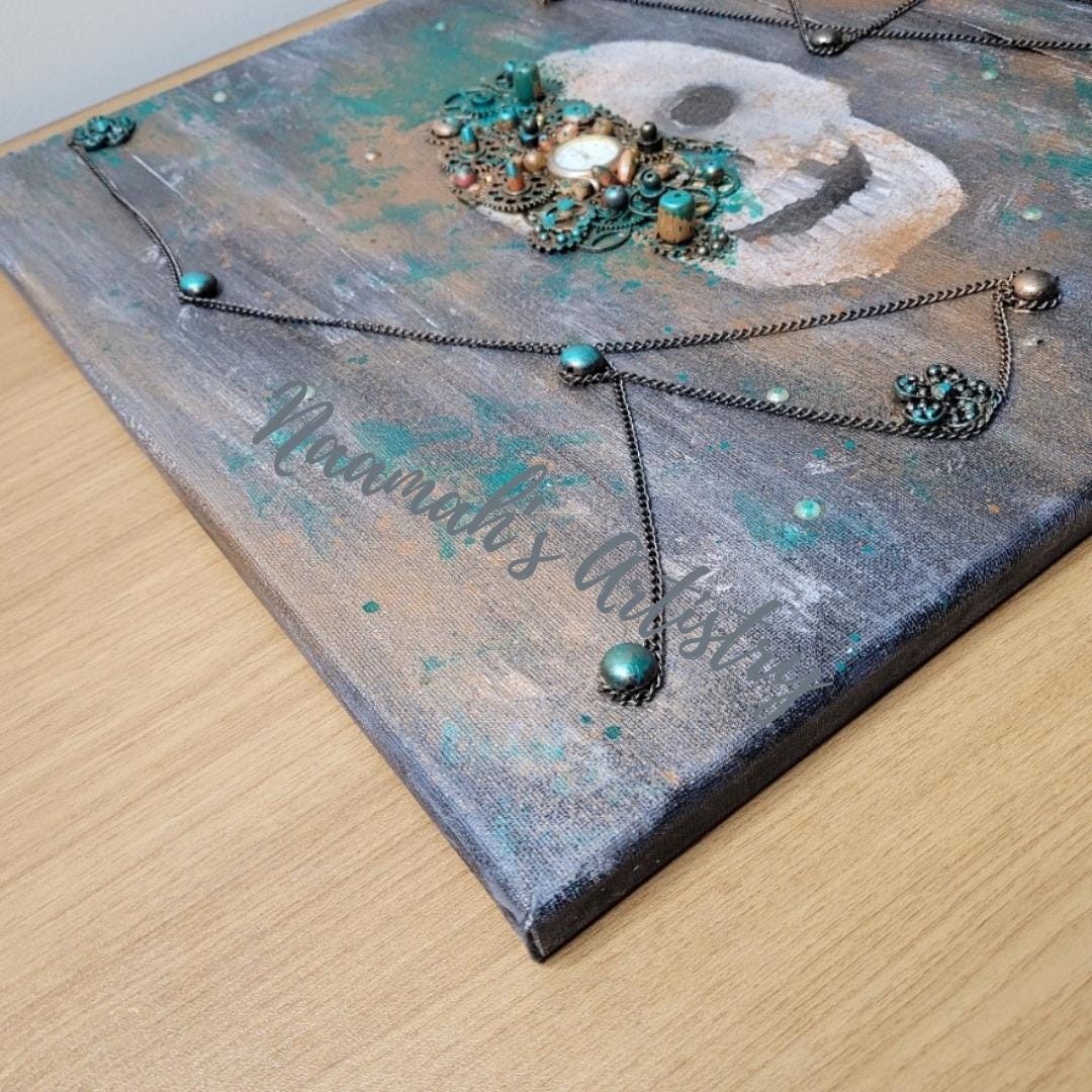 Demise of the Machine - Steampunk mixed media abstract Art on stretched canvas