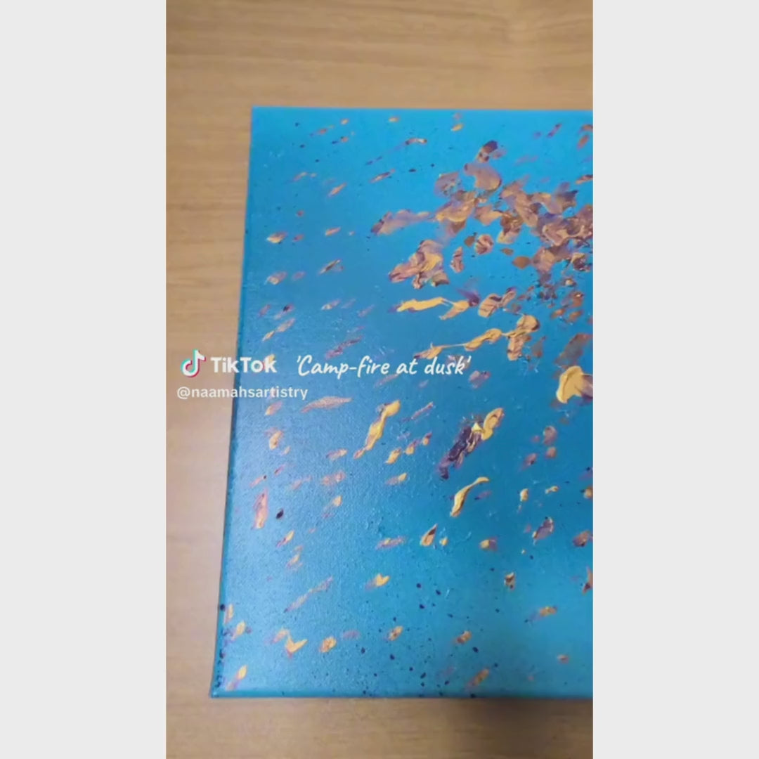 Campfire at Dusk - abstract acrylic mixed media art on stretched canvas