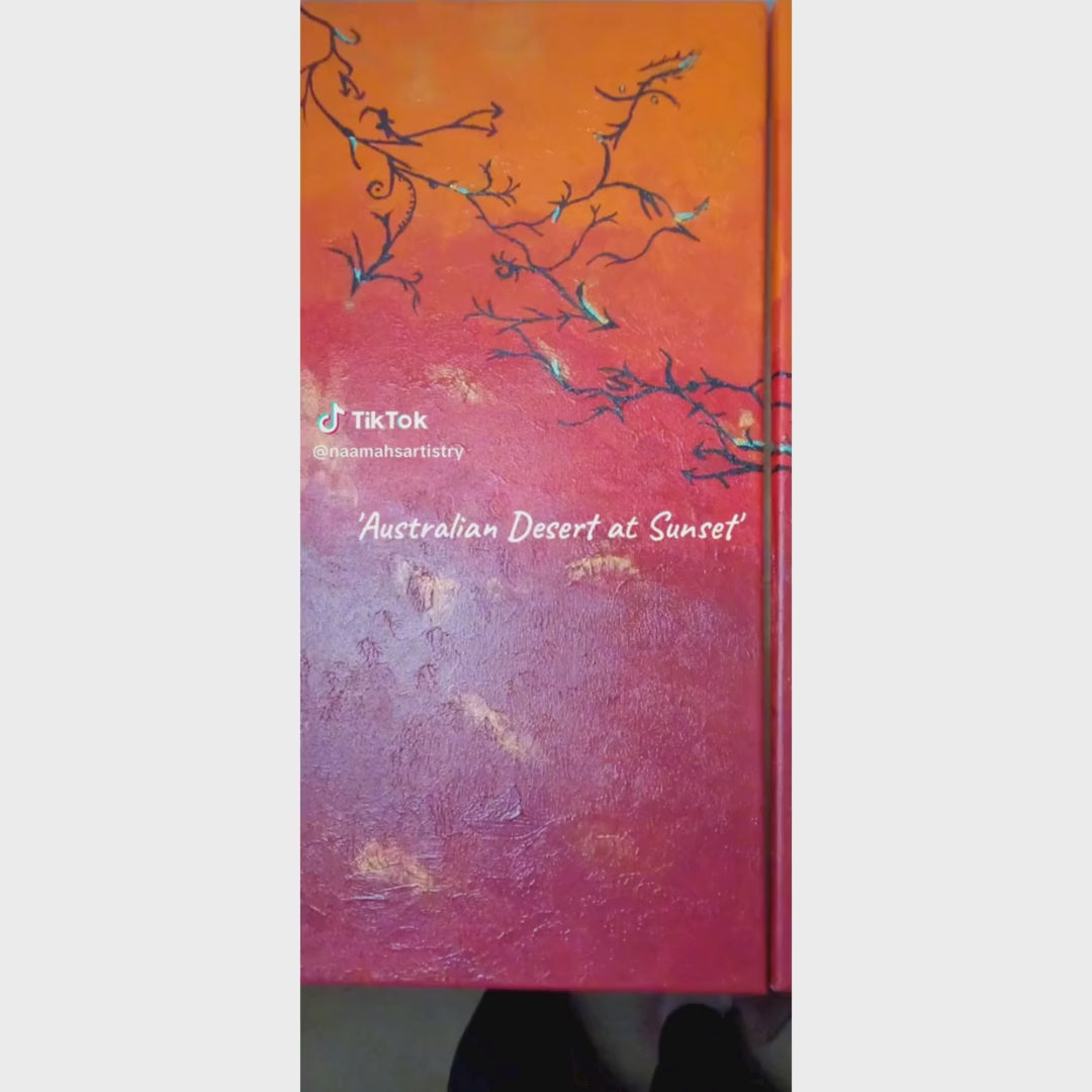 Australian Desert Sunset - abstract acrylic art triptych stretched canvas