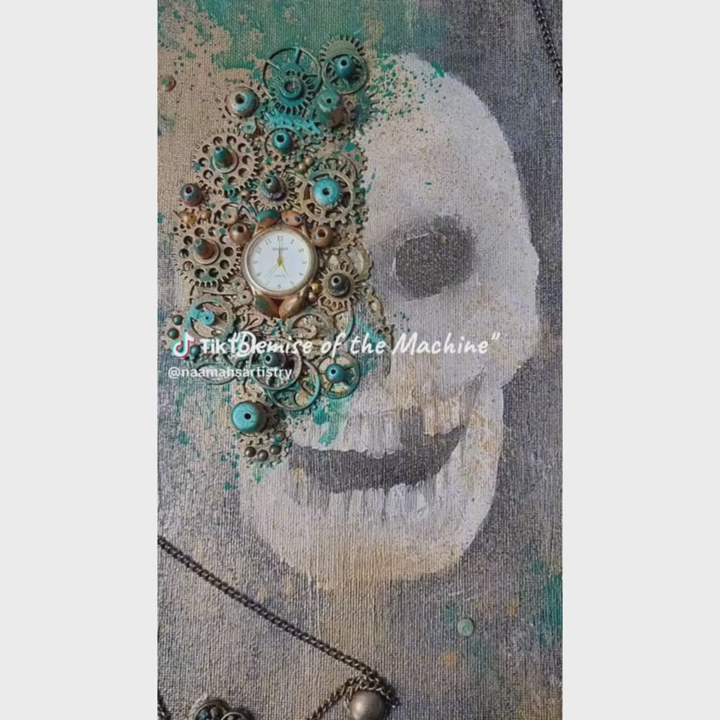 Demise of the Machine - Steampunk mixed media abstract Art on stretched canvas