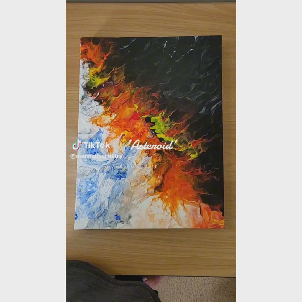 Asteroid - Abstract acrylic fluid art on stretched canvas